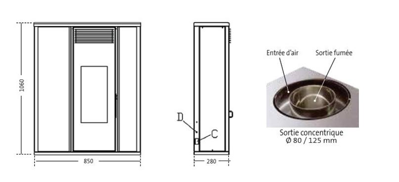 Poêle à granules étanche - INTERSTOVES Tessa Concentrique 10 kW