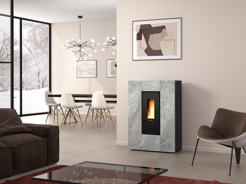 Poêle à granules extra plat canalisable - EXTRAFLAME Marilena Plus Petra 5.0.16 8 kW