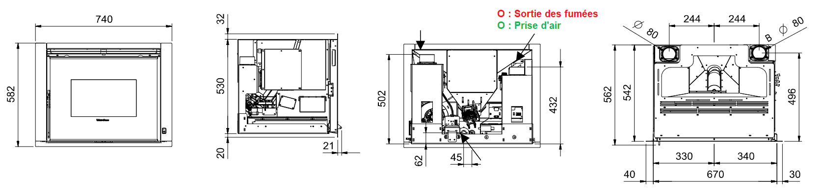 Insert à granulés canalisable - EXTRAFLAME Comfort P70 Air Plus 10 kW