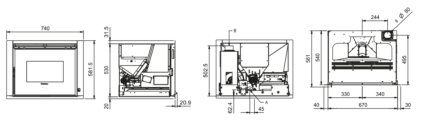 Insert à granules ventilé - EXTRAFLAME Comfort P70 Air 10 kW