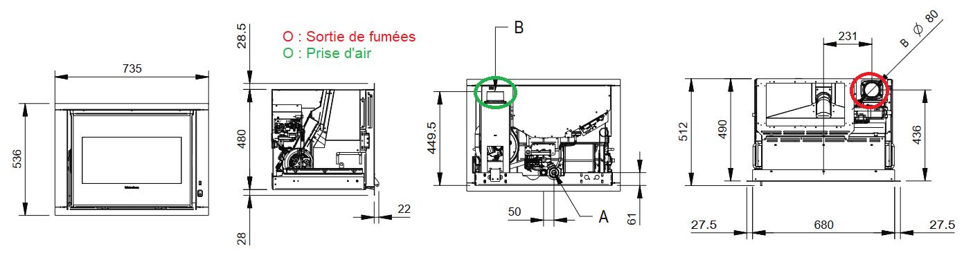 Insert à granulés ventilé - EXTRAFLAME Comfort P70 H49 5.0 8 kW