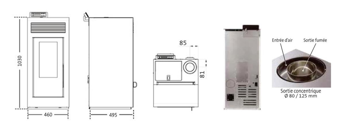 PACK : Poêle à granules étanche + Kit ventouse - INTERSTOVES Marina Concentrique 11 kW