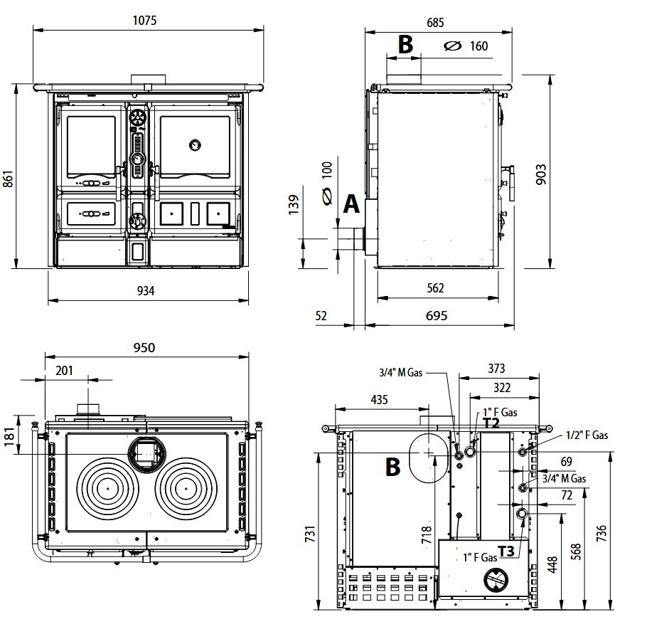 Thermo cuisinière à bois raccordable - LA NORDICA TermoRosa XXL DSA.16 Steel 18.4 kW