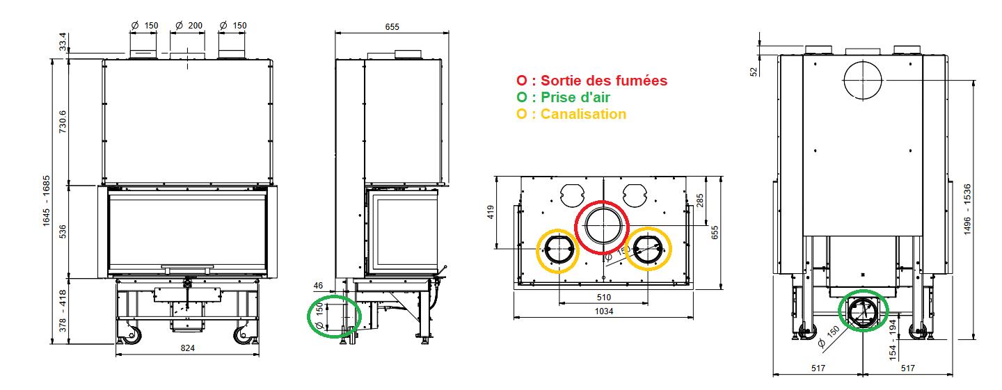 Insert à bois 3 faces - LA NORDICA Monoblocco 3LC.165 12 kW