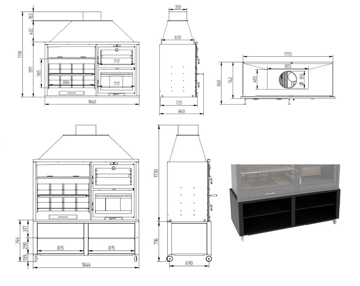 Meuble support avec roulettes pour Fusion 200 & 200E - FM CALEFACCION