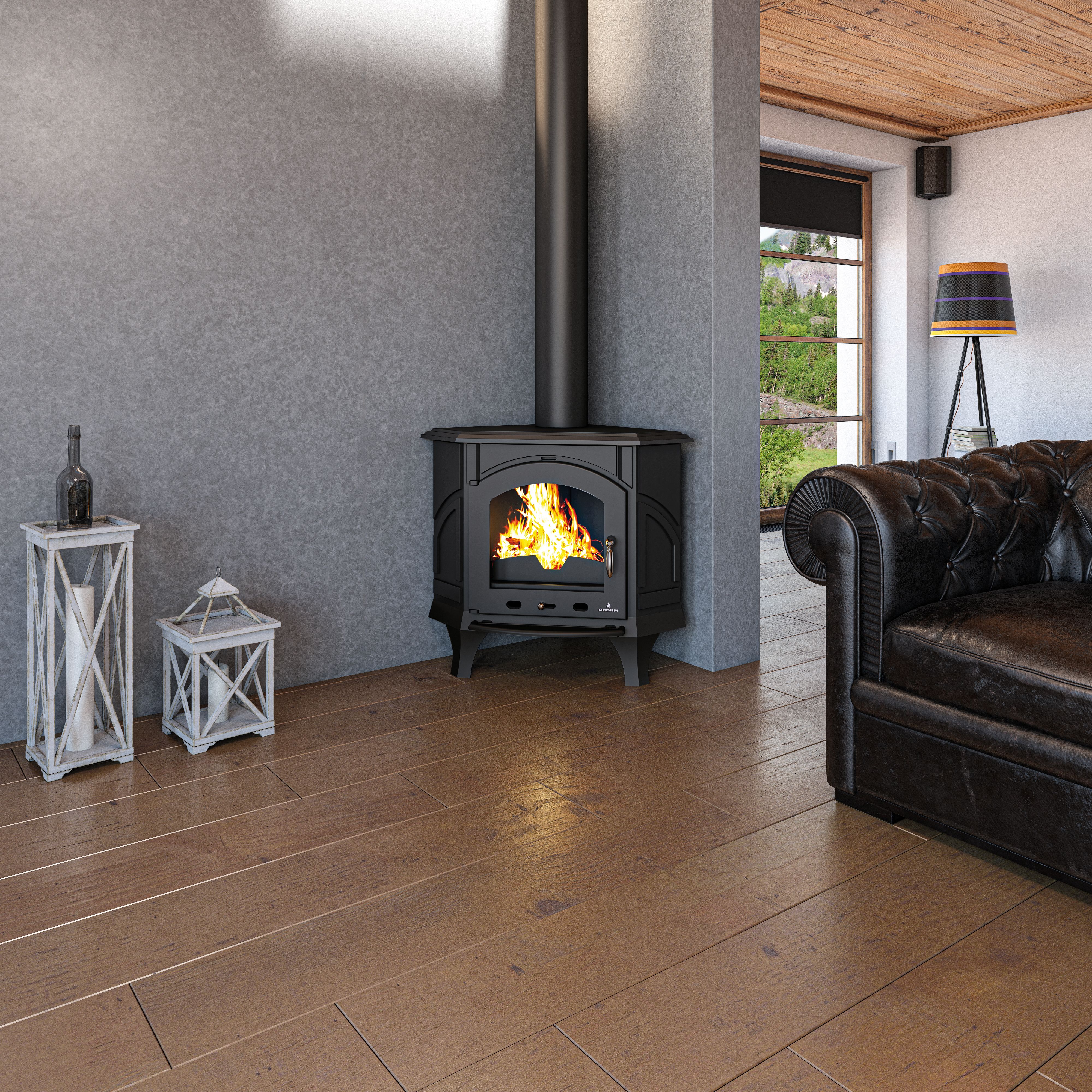 Poêle à bois d'angle en fonte - BRONPI Altea 12 kW