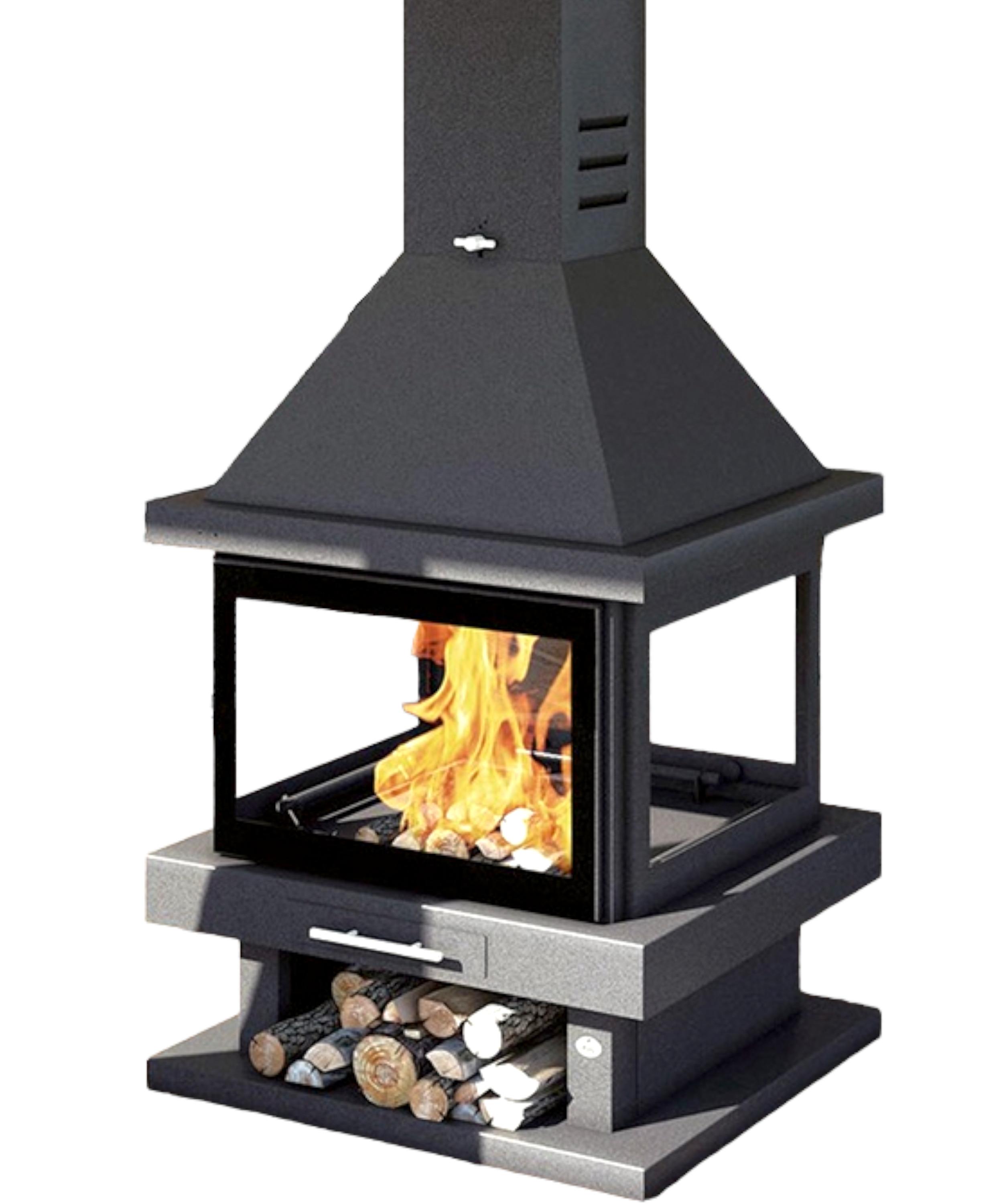 Poêle à bois cheminée centrale 4 vitres - FIREMATIC Oregon 13.8 kW