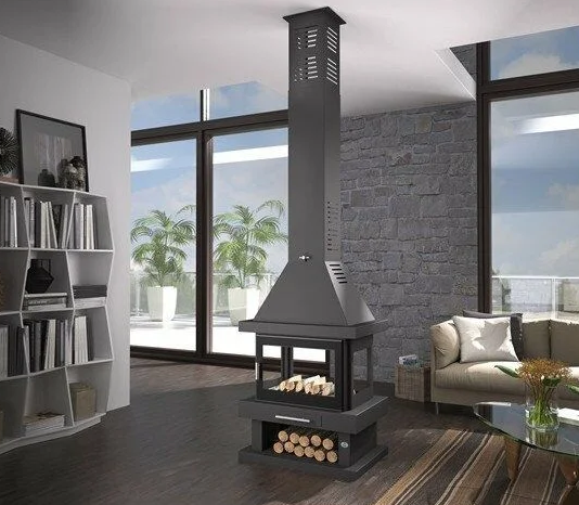 Poêle à bois cheminée centrale 4 vitres - FIREMATIC Oregon 13.8 kW