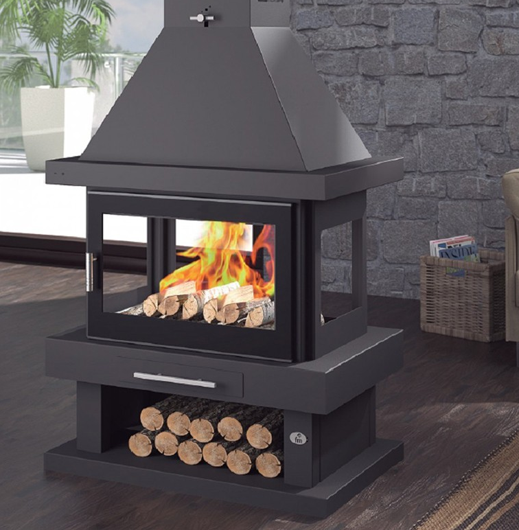 Poêle à bois cheminée centrale 4 vitres - FIREMATIC Oregon 13.8 kW