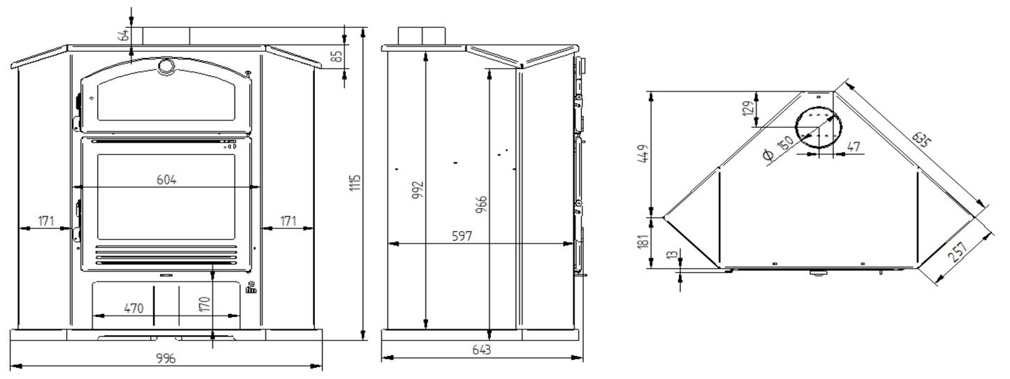 Poêle à bois d'angle avec four - FIREMATIC Idaho 9.5 kW