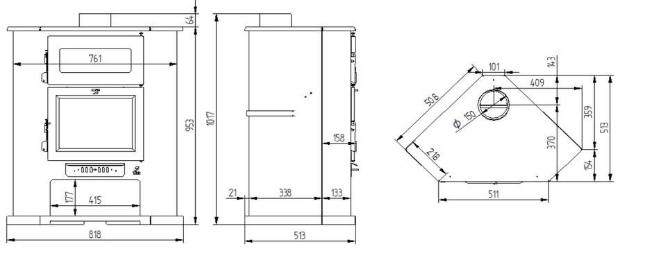 Poêle à bois d'angle avec four - FIREMATIC Memphis 11.2 kW
