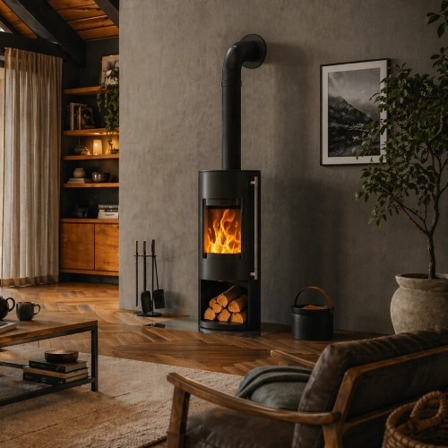 Poêle à bois Haas + Sohn GRASSE 5,8 kW avec un compartiment pour ranger le bois