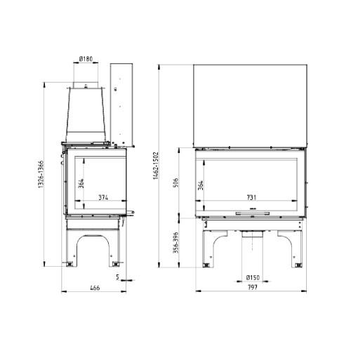 Insert cheminée Leda Tiga H ESL 14 kW Disque d’angle