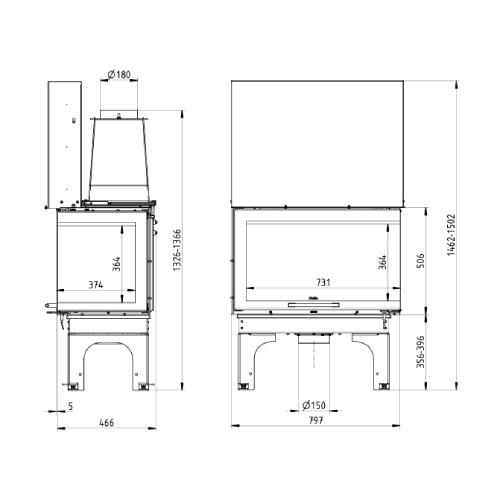 Insert cheminée Leda Tiga H ESR 14 kW Disque d’angle