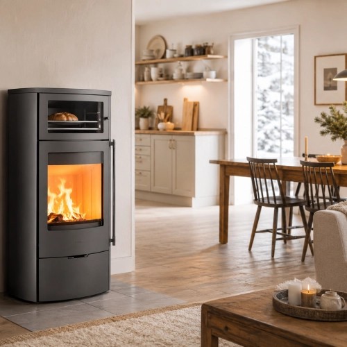Poêle à bois Lotus Jubilee 35 acier ecoLine 7 kW avec compartiment de cuisson