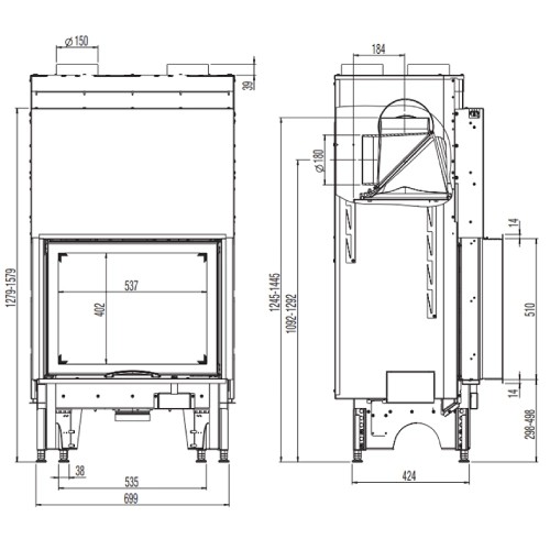 Insert bois Austroflamm 65S 2.0 | 8 kW porte coulissante