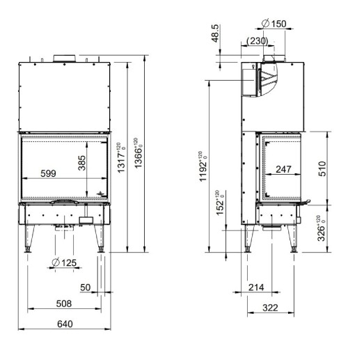 Insert bois Austroflamm 64x33x51 S3 2.0 | 10 kW, porte coulissante