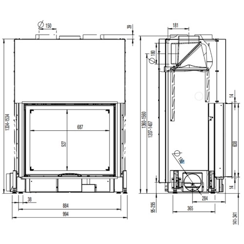 Insert bois Austroflamm 80x64S 2.0 | 10 kW porte coulissante