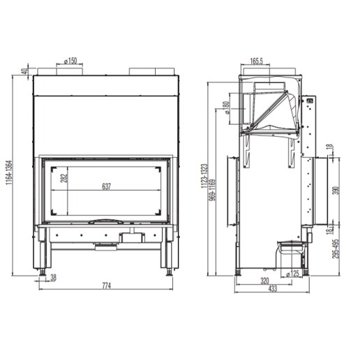 Insert bois Austroflamm 75SII 2.0 | 10/12 kW porte coulissante, traversée - tunnel