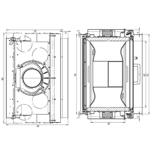 Insert bois Austroflamm 75SII 2.0 | 10/12 kW porte coulissante, traversée - tunnel