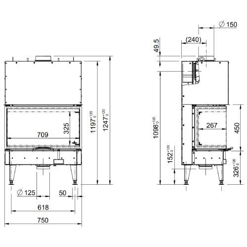 Insert bois Austroflamm 75x35x45 S3 2.0 | 10 kW, porte coulissante