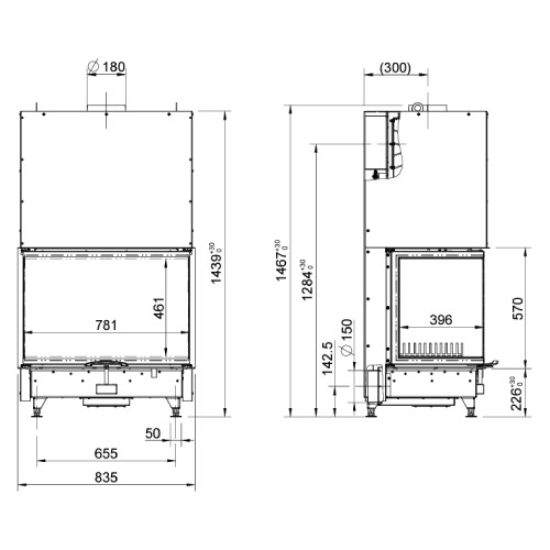 Insert bois Austroflamm Vuur Drie 80 | 15 kW, porte coulissante
