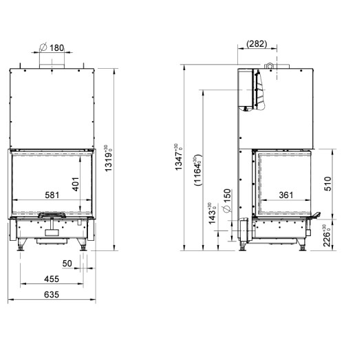 Insert bois Austroflamm Vuur Drie 60 | 12 kW, porte coulissante