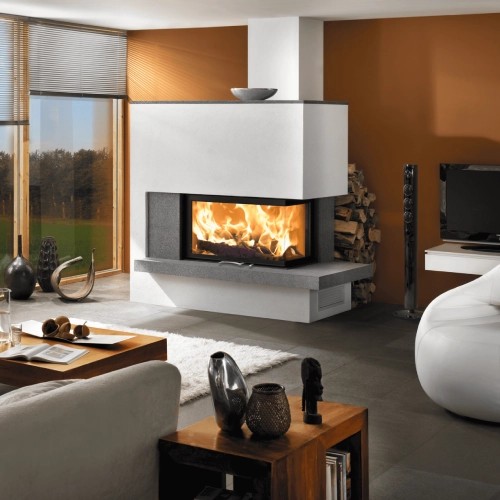 Insert bois Austroflamm Cheminée d'angle 89x49x..S 3.0 | 12 kW porte coulissante