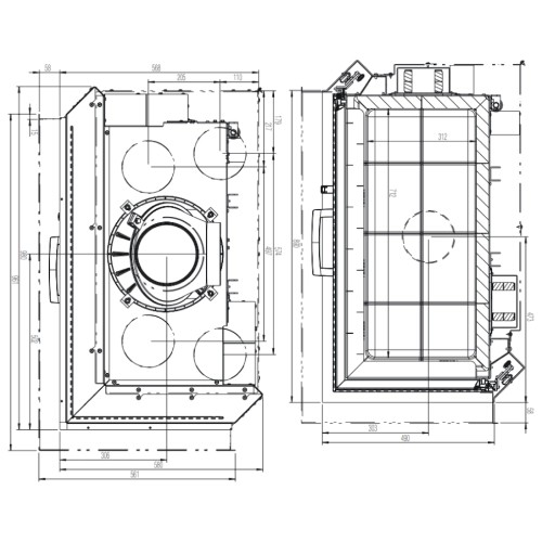 Insert bois Austroflamm Cheminée d'angle 89x49x..S 3.0 | 12 kW porte coulissante