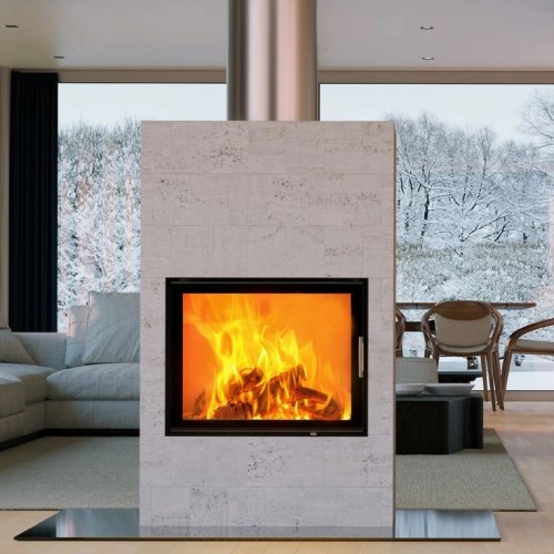 Insert bois Austroflamm 65x51K aquaHEAT 12,5kW, porte battante, Hydro