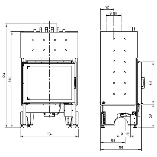 Insert bois Austroflamm 65x51K aquaHEAT 12,5kW, porte battante, Hydro