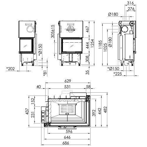 Insert bois Spartherm Varia 2R-62h 6,9 kW