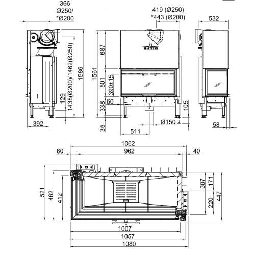 Insert bois Spartherm Varia 2L-100h 12,3 kW porte coulissante