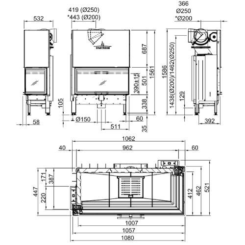 Insert bois Spartherm Varia 2R-100h 12,3 kW porte coulissante