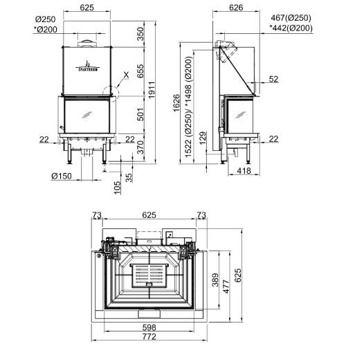 Insert bois Spartherm Premium A-3RL-60h 10 kW cheminée panoramique, porte coulissante