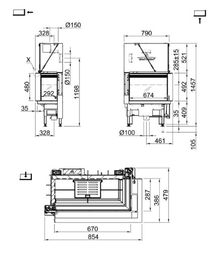 Insert bois Spartherm Lean 2R-70h 7,9 kW indépendant de l’air ambiant porte coulissante