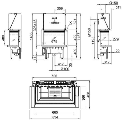 Insert bois Spartherm Lean 3RL-70h 7,5 kW panoramique porte coulissante