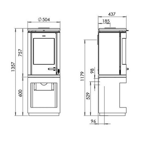 Poêle à bois Morsoe 7893 | 7,3 kW avec un compartiment pour ranger le bois