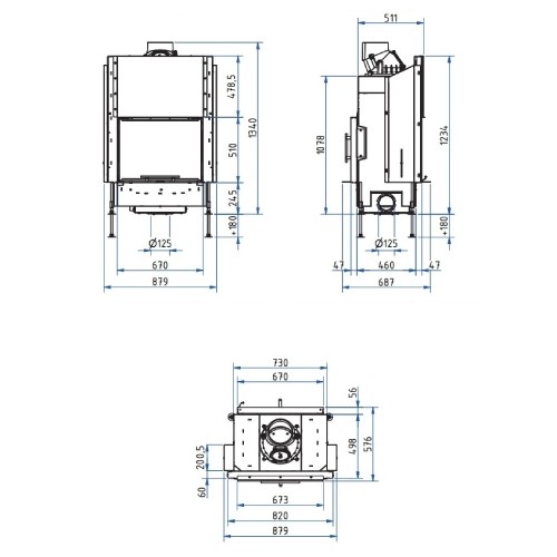 Insert bois SCHMID Lina TV 67 h/s evo porte coulissante/porte pivotante, traversée - tunnel 9 kW