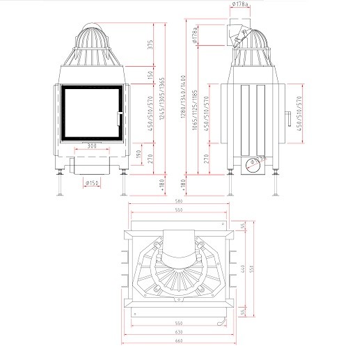 Insert bois SCHMID Lina TV 55 s/s 7 kW traversée - tunnel porte pivotante/porte pivotante