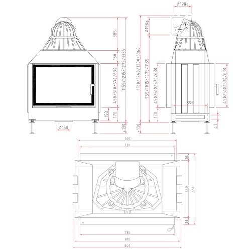 Insert bois SCHMID Lina TV 73 s/s 9 kW traversée - tunnel porte pivotante/porte pivotante