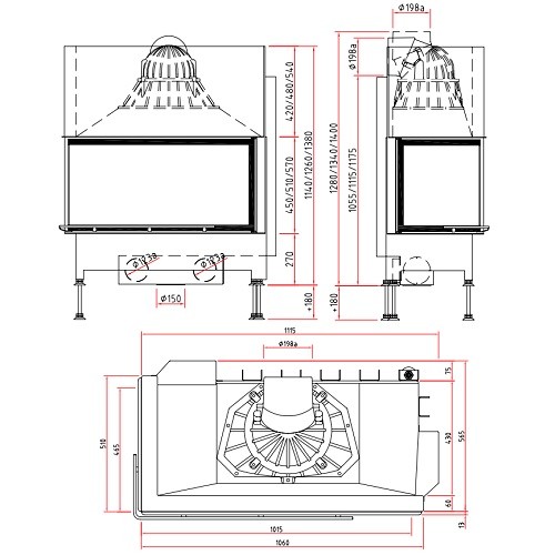 Insert bois SCHMID Ekko L 100(45) h – 9kW avec vitre en angle