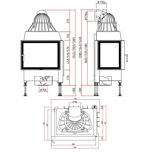 Insert bois SCHMID Ekko L 67(45) s porte pivotante 9 kW avec pont