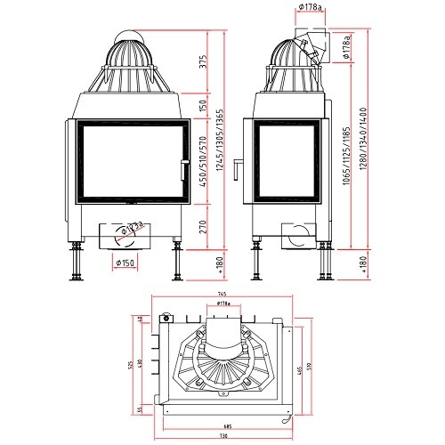Insert bois SCHMID Ekko R 67(45) s porte pivotante 9kW avec pont