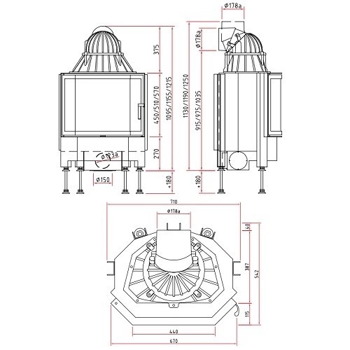 Insert bois SCHMID Pano 67 s porte pivotante 9 kW