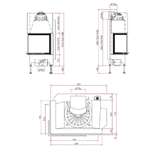 Insert bois SCHMID Ekko L 55(34) h – 7 kW avec vitre angulaire
