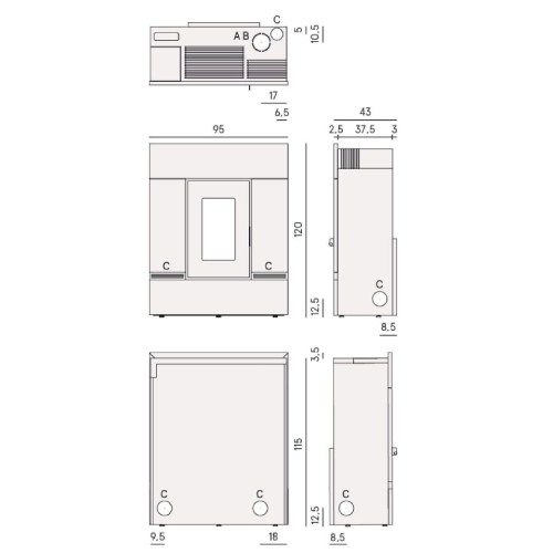 Poêle à granulés Cadel Mithos Plus 14 Up-Twin 14 kW