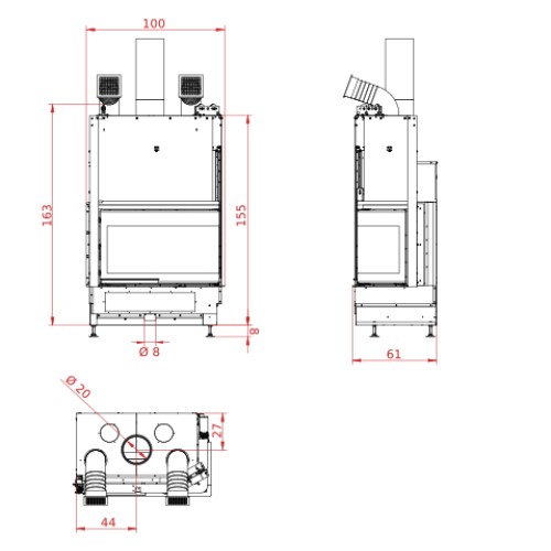 Insert bois Palazzetti Ecomonoblocco WTX 80 N18 Cheminée d'angle 17,8 kW