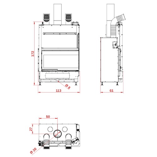 Insert bois Palazzetti Ecomonoblocco WTX 90 N19 Cheminée d'angle 19,1 kW