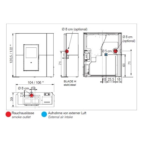 Poêle à granulés Edilkamin Blade2 H 18 Up 19,2 kW Hydro